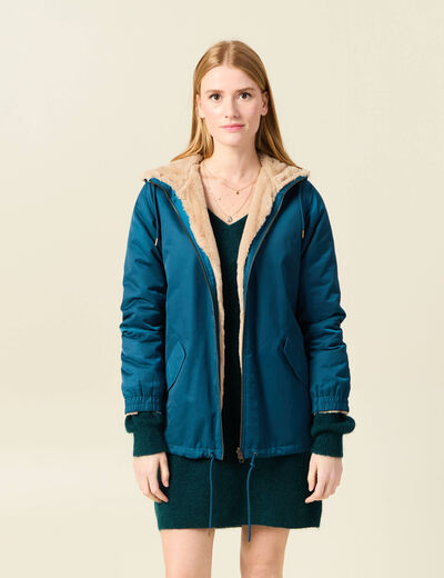 Parka réversible bleu pétrole femme