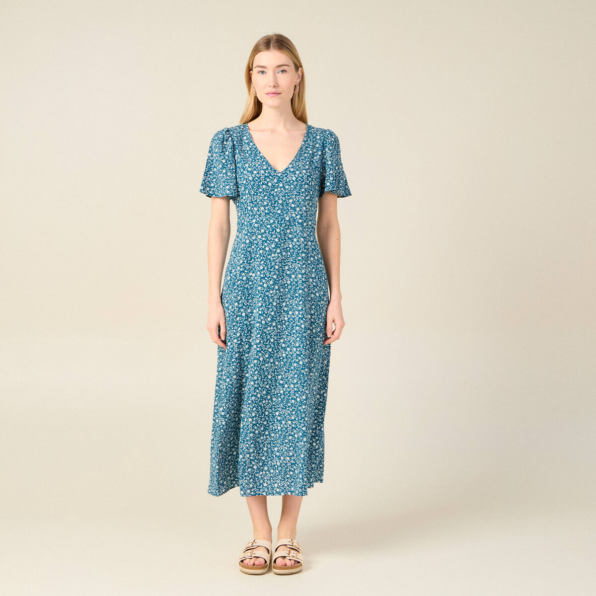 Robe longue éco-responsable bleu femme