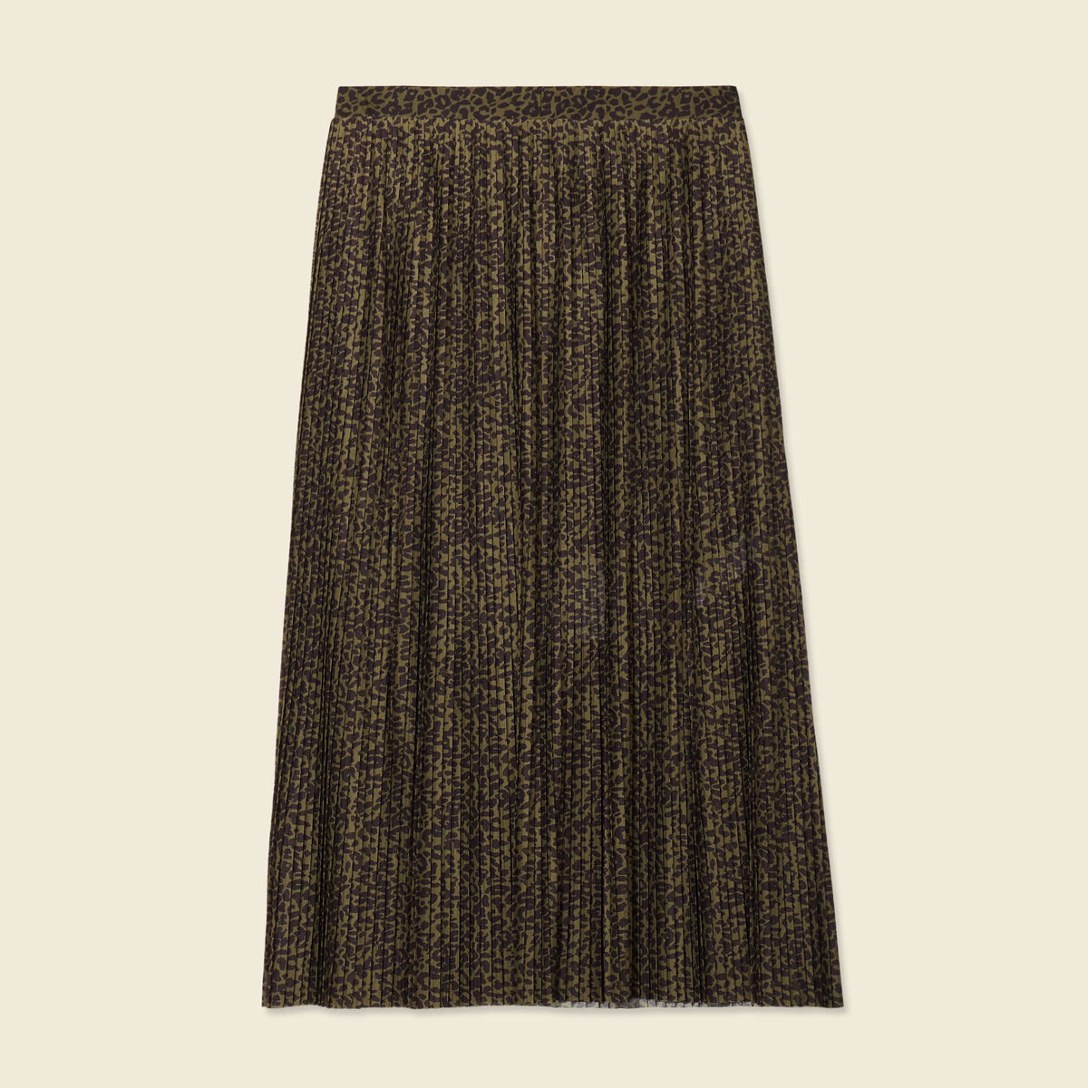 Jupe longue évasée plissée vert kaki femme
