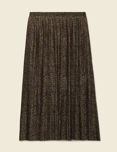 Jupe longue évasée plissée vert kaki femme