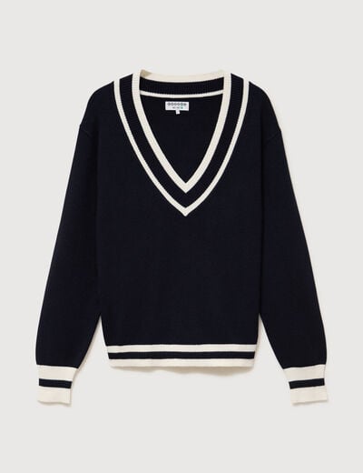 Pull manches longues bleu fonc&eacute; femme