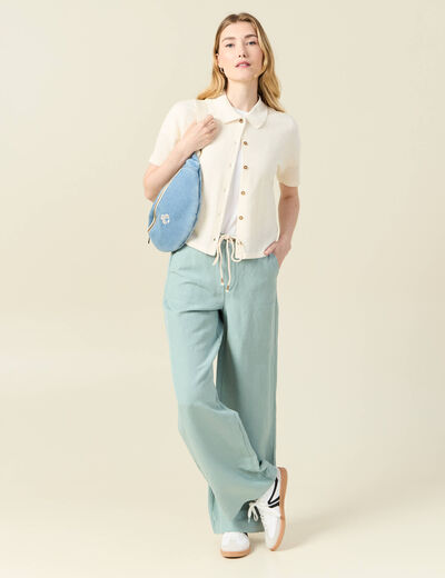 Pantalon loose taille haute vert pastel femme