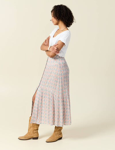 Jupe longue &eacute;vas&eacute;e blanc femme