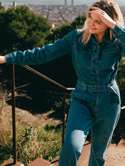 Combinaison pantalon en jean denim used femme