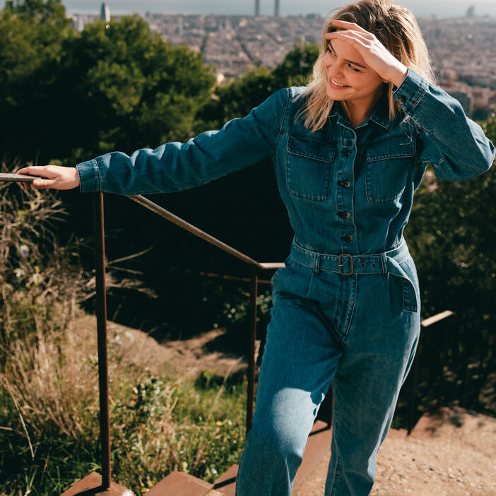 Combinaison pantalon en jean denim used femme