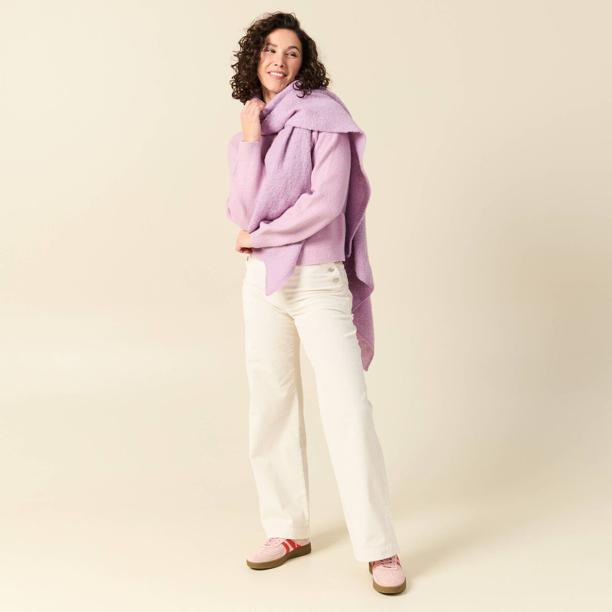 Pull manches longues col rond mauve femme
