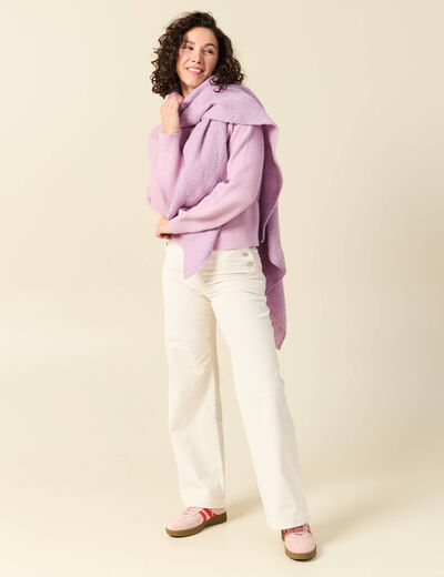 Pull manches longues col rond mauve femme