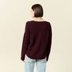Pull manches longues col en V prune femme
