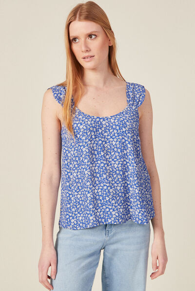 Blouse bretelles larges bleu femme