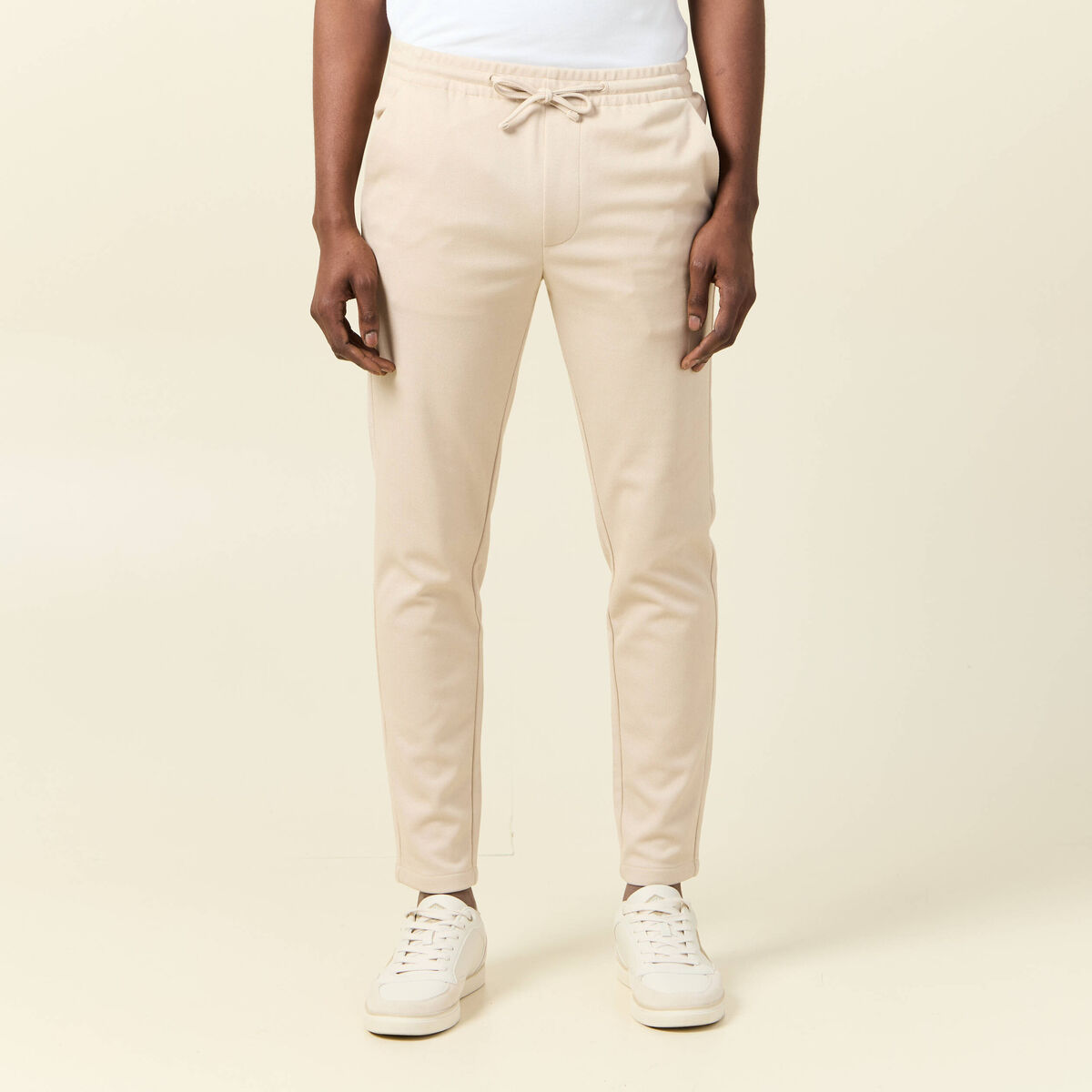 Pantalon jogger élastiqué beige homme