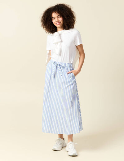 Jupe longue évasée en coton bleu ciel femme