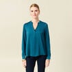 Blouse manches longues satin bleu gris femme