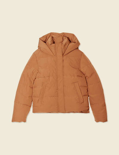Doudoune à capuche marron clair femme