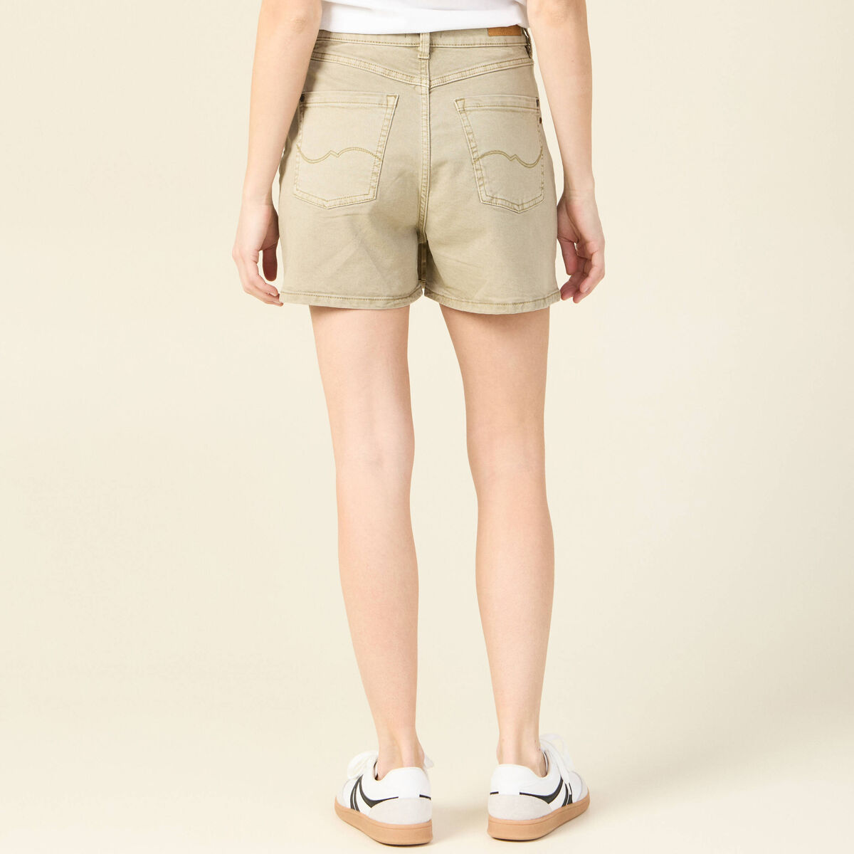 Jupe-short droite en jean vert kaki femme
