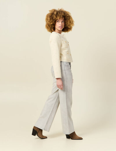 Veste tweed courte jaune pastel femme
