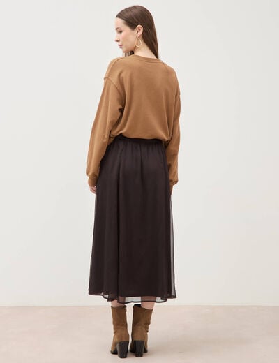 Jupe en voile doubl&eacute;e marron fonc&eacute; femme