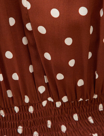 Robe longue &eacute;vas&eacute;e col v manches courtes marron cognac femme