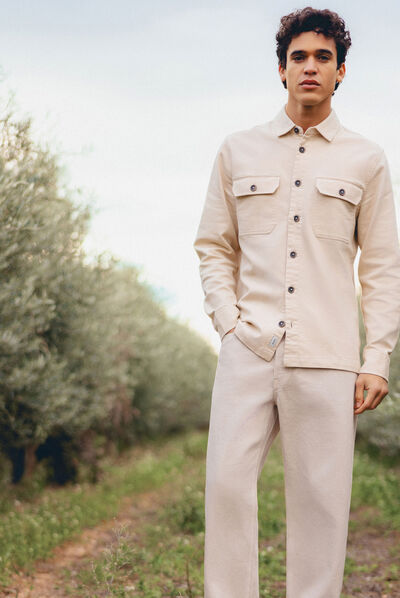 Surchemise manches longues beige homme