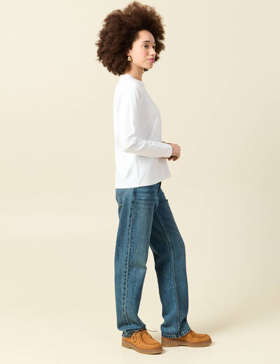 T-shirt en coton manches longues blanc femme