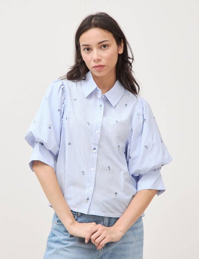 Chemise ample manches coude bleu ciel femme