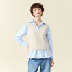 Pull sans manches col en V creme femme