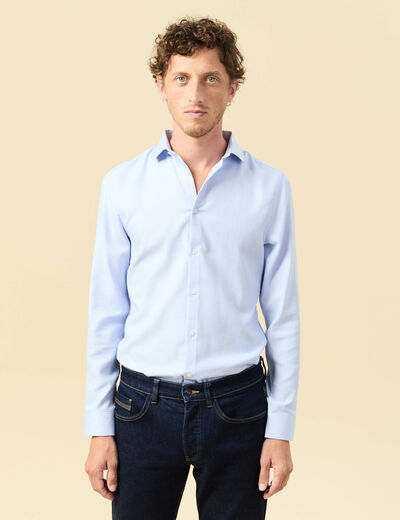 Chemise cintr&eacute;e manches longues bleu ciel homme