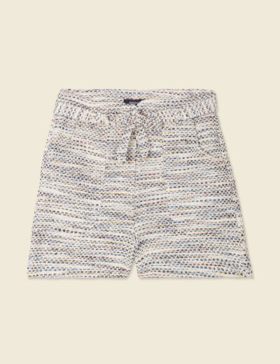 Short ajusté taille haute creme femme