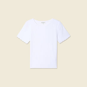 T-shirt manches courtes côtelé blanc femme
