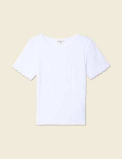 T-shirt manches courtes côtelé blanc femme