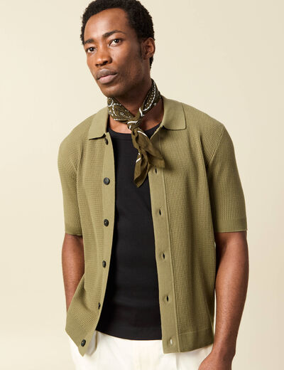 Chemise manches courtes col polo vert kaki homme