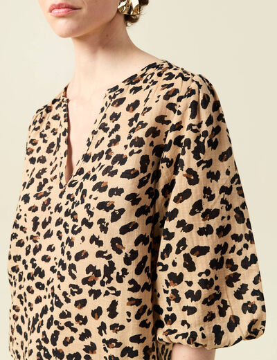 Blouse manches courtes marron clair femme