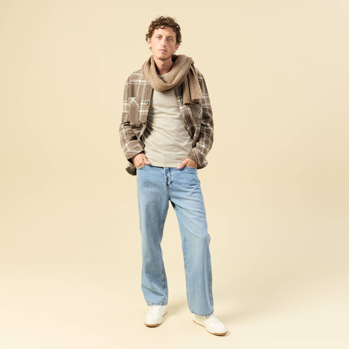T-shirt en coton manches longues beige homme