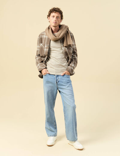 T-shirt en coton manches longues beige homme
