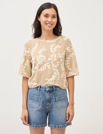 Short en jean taille haute denim stone femme