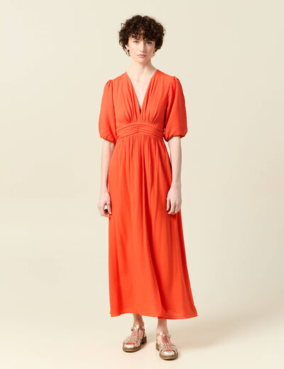 Robe longue évasée orange femme
