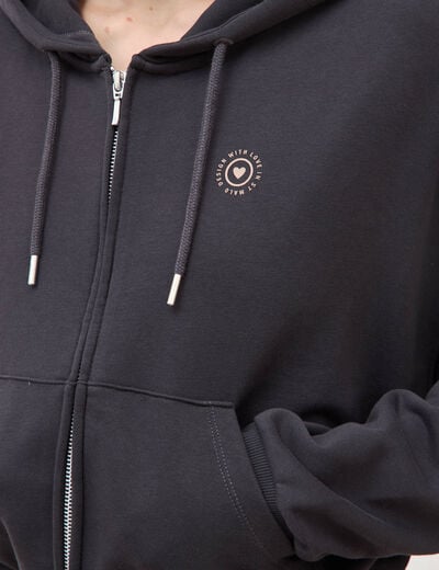Sweat zipp&eacute; &agrave; capuche gris fonc&eacute; femme
