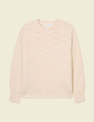 Pull manches longues creme femme