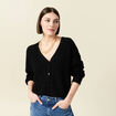 Gilet ajouré col V manches longues noir femme