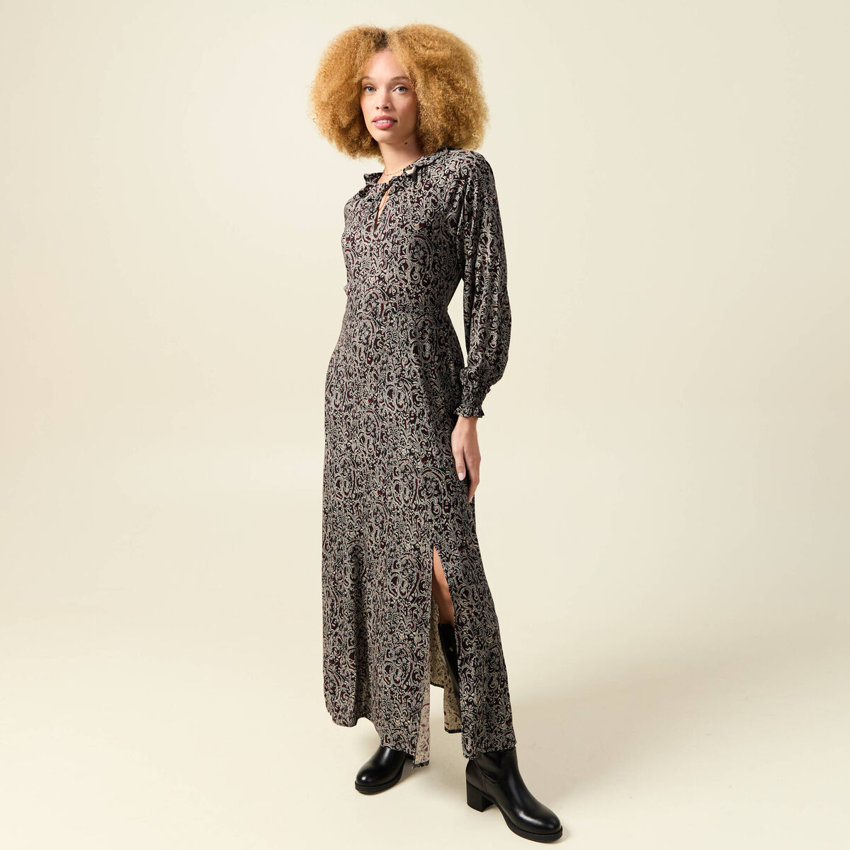 Robe manches longues noir femme