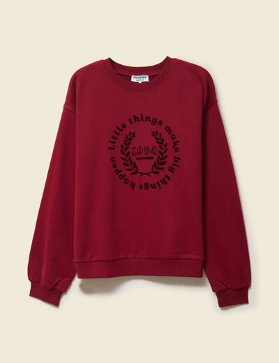 Sweat col rond manches longues rouge femme
