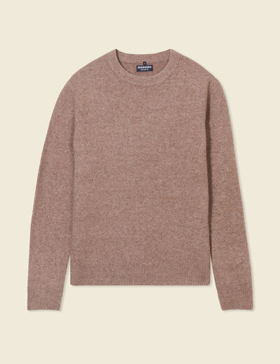 Pull manches longues col rond taupe homme