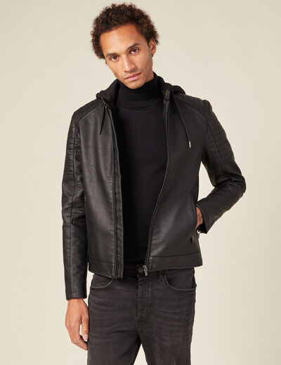 Veste droite avec capuche noir homme