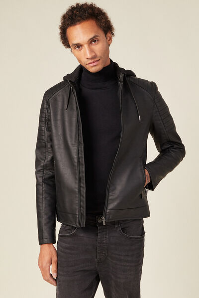 Veste droite avec capuche noir homme
