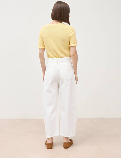 Jeans barrel taille haute 7/8&egrave;me denim blanc femme