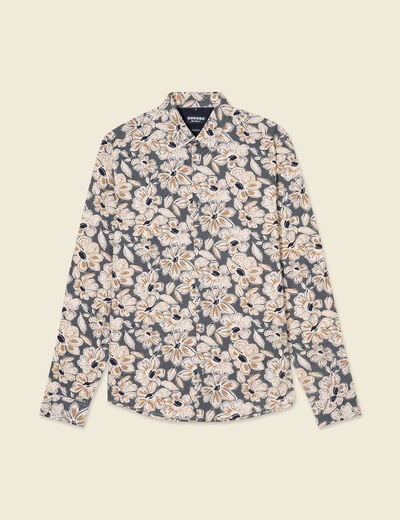Chemise en coton manches longues beige homme
