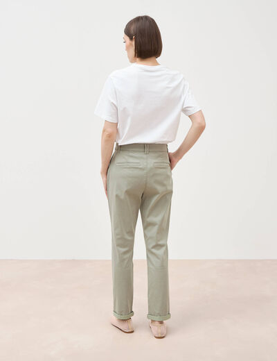 Chino cigarette 7/8&egrave;me taille haute vert kaki femme