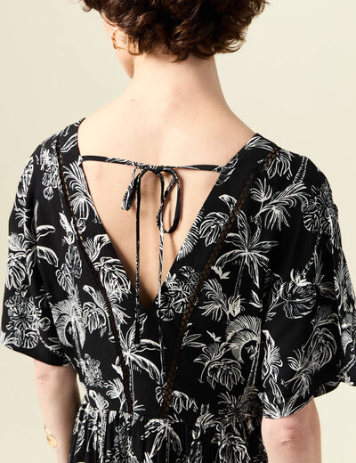 Robe longue droite dos en V noir femme