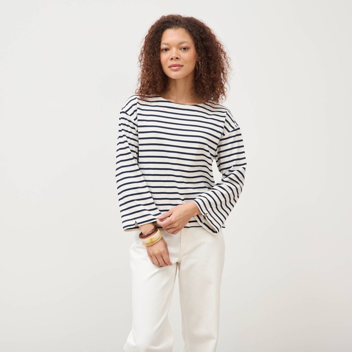 Marini&egrave;re manches longues broderie ecru femme