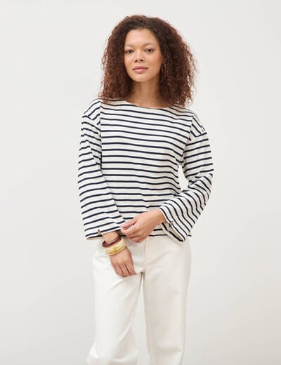 Marini&egrave;re manches longues broderie ecru femme