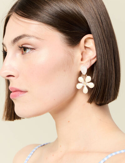 Boucles d'oreilles pendantes ecru femme